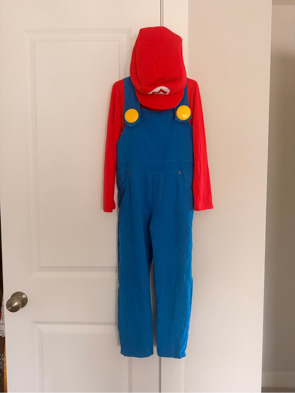 Nintendo Red Hood and Blue Overalls Costume with Yellow Buttons
